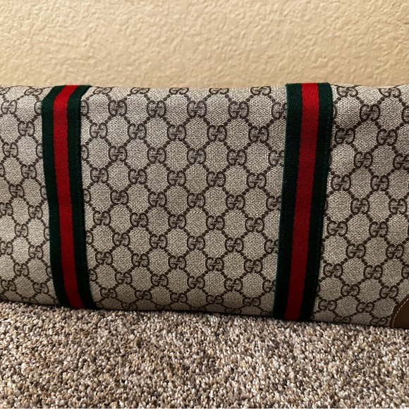 LARGE VINTAGE GUCCI WEB SHERRY LINE GG TOTE, Ophidia, Classic Green & Red - Picture 5 of 10